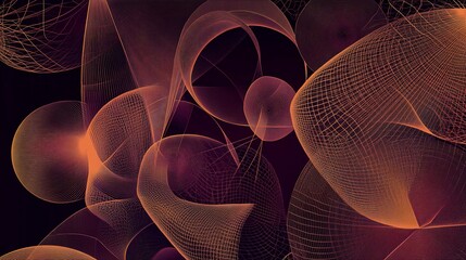 Poster - Abstract geometric mesh in shades of orange and purple against dark background