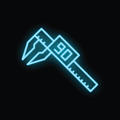 Poster - Glowing blue neon icon of a vernier caliper taking a measurement