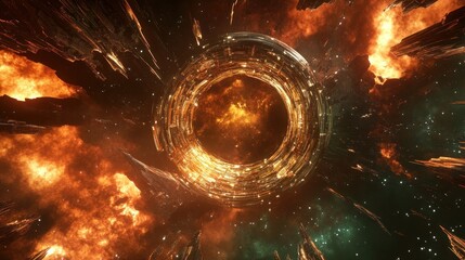 Poster - Sci-fi Portal to Another Dimension with Cosmic Landscape and Nebulous Fire