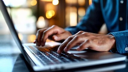 Poster - Close-up of Hands Typing on a Laptop at Night
