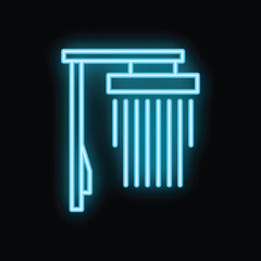 Poster - Blue neon sign depicting a shower stall glowing on a black background