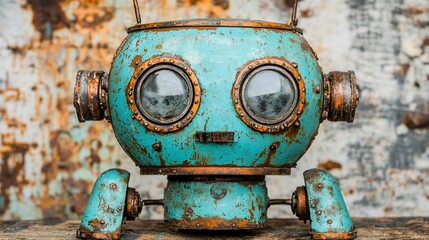 Aufkleber - Rusty robot, steampunk style, industrial background, craft