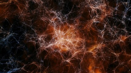 Poster - Abstract network of light threads against a dark orange and black background