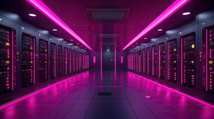 Poster - Modern Server Room Illuminated With Pink Lighting