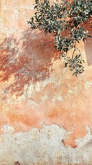 Poster - Sunlight gently caresses a muted terracotta wall, where nature's artistry unfolds through the shadows cast by vibrant leaves. The colors blend harmoniously, creating a tranquil atmosphere