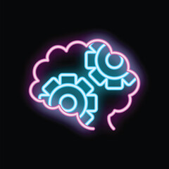 Wall Mural - Neon icon representing the concept of brain gears, symbolizing teamwork and collaboration in the thinking process