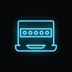 Poster - Bright blue neon laptop showing password protected login screen on black background
