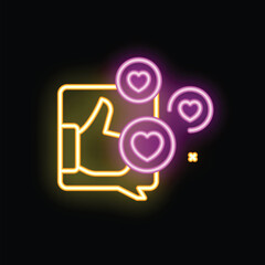 Poster - Neon sign of a hand giving a thumbs up surrounded by hearts is a great visual metaphor for social media approval
