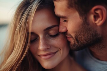 Wall Mural - Man and woman are kissing each other's faces