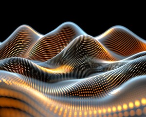 Leinwandbilder - Abstract golden data wave, digital landscape, technology background, website header