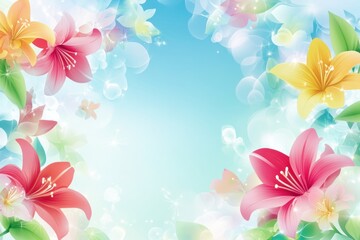 Aufkleber - Colorful floral arrangement with vibrant flowers and soft bokeh effect in a bright blue background. Generative AI