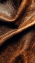 Poster - Luxurious brown leather lies gracefully, capturing the warmth of the afternoon sunlight, highlighting its unique textures and rich hues, inviting touch and admiration
