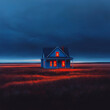 © Cedric - Ein einsames Haus im Nebel mit leuchtenden Fenstern in der Dunkelheit