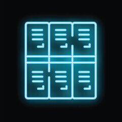 Poster - glowing blue neon icon of six documents on a black background