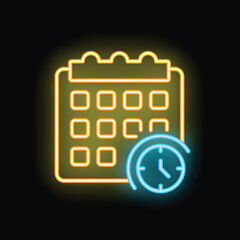 Poster - Neon icon of a calendar is glowing, representing the concept of time management and scheduling