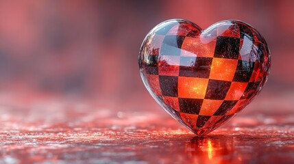 Poster - Red Glass Heart Checkered Pattern Design