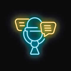 Poster - Neon microphone receiving audio messages, symbolizing podcast recording and audio content creation