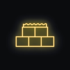 Poster - Neon yellow brick wall icon glowing on a black background, simple construction and building concept
