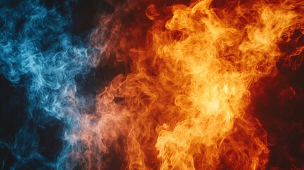 Poster - Fiery abstract background blue and orange flames clash
