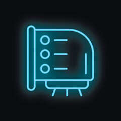 Poster - Glowing blue neon icon of a computer showing a to do list on a black background