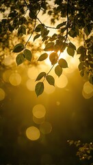 Wall Mural - golden sunlight filtering through tree leaves creating bokeh circles