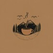 © Sudipta - An emblem logo for a rustic coffee company, 'Aroma Trails', minimalistic, line art, iconic, vector art, flat design, earthy brown and charcoal grey theme