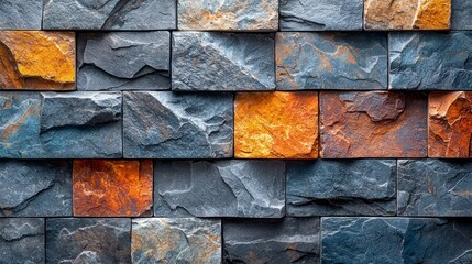 Poster - Warm hues of rust and rich gray combine in a beautifully textured stone wall, evoking a sense of coziness and timeless elegance in any environment