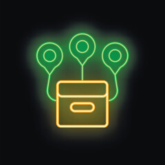 Poster - Neon green location pins pointing to a yellow package, great for delivery services