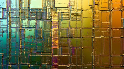 Poster - Abstract microchip close-up with geometric design and gradient colors