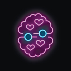 Poster - Neon brain with connection linked to hearts representing thinking of your loved ones and romantic feelings