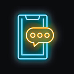 Poster - Neon smartphone showing new message notification, concept of sms, online communication
