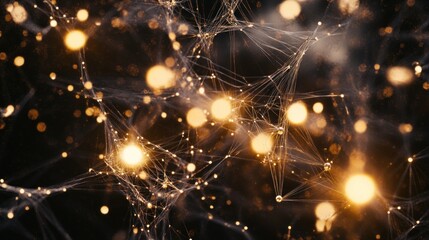 Fototapete - Glowing Network of Interconnected Nodes with Sparkling Light and Subtle Haze