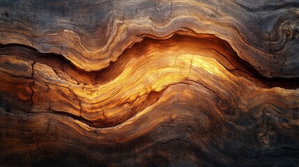 Poster - An intricate wooden surface showcases flowing patterns and rich warm hues. Natural light highlights the unique textures and grains, revealing nature's artistry in every detail, inspiring wonder