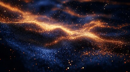 Poster - Glowing particles wave, dark background, abstract design, digital art, website banner