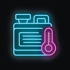 Poster - Neon generator icon, portable electric power equipment working under high temperature