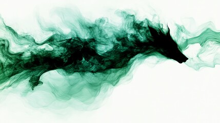 Wall Mural - Abstract art depicting a wolf's silhouette formed by dark teal smoke against a white background.