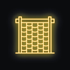 Poster - Yellow neon sign of a cargo net hanging on black background