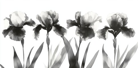 Wall Mural - A botanical art piece featuring tulips in black gouache, isolated on a white background, perfect for textile patterns and other design uses