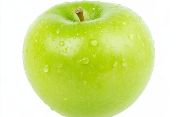 Fresh green apple with water droplets on skin