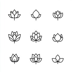 Wall Mural - Templates for linear lotus logos. Modern linear floral lotus logo. Design of a lotus flower outline. Modern illustration. Lotus icon