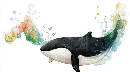 Canvas Print - killer whale, watercolor, A pastel-toned painting of a killer whale, showcasing soft hues and a high-fidelity finish.