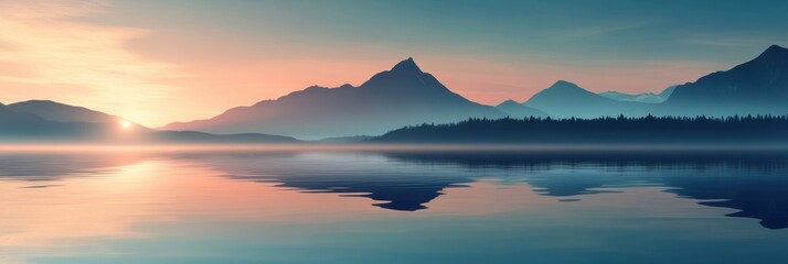Poster - Dramatic sunset casts vibrant colors over tranquil lake and mountains in serene landscape view during golden hour. Generative AI