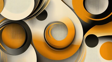 Poster - Abstract composition with overlapping circles in yellow black and beige tones