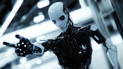 Poster - futuristic android pointing with advanced technology and artificial intelligence