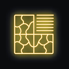 Poster - Yellow neon icon of a land map showing different areas, on a black background