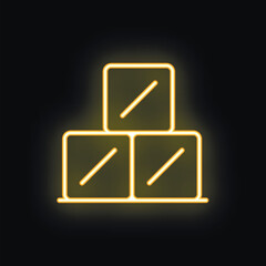 Poster - Glowing neon yellow stacked boxes on a black background representing the concept of logistics