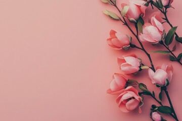 Aufkleber - Delicate pink flowers arranged on a soft pink background creating a serene and elegant display. Generative AI
