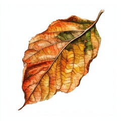 Wall Mural - An isolated hand-drawn watercolor yellow autumn leaf, dry and on a white background. Great for Halloween stickers, cards, wallpapers, wrapping paper, sketchbooks, or florist decorations