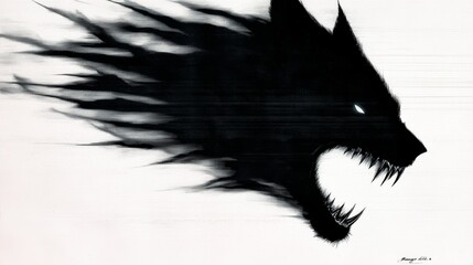 Sticker - A dramatic monochrome illustration of a snarling wolf's head, rendered in shades of black and white, creating a powerful and mysterious image.