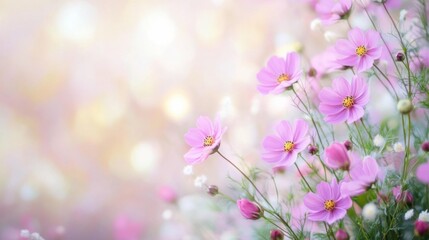 Aufkleber - Pink flowers bloom in a sunny garden, showcasing natures beauty during spring season in a serene outdoor setting. Generative AI